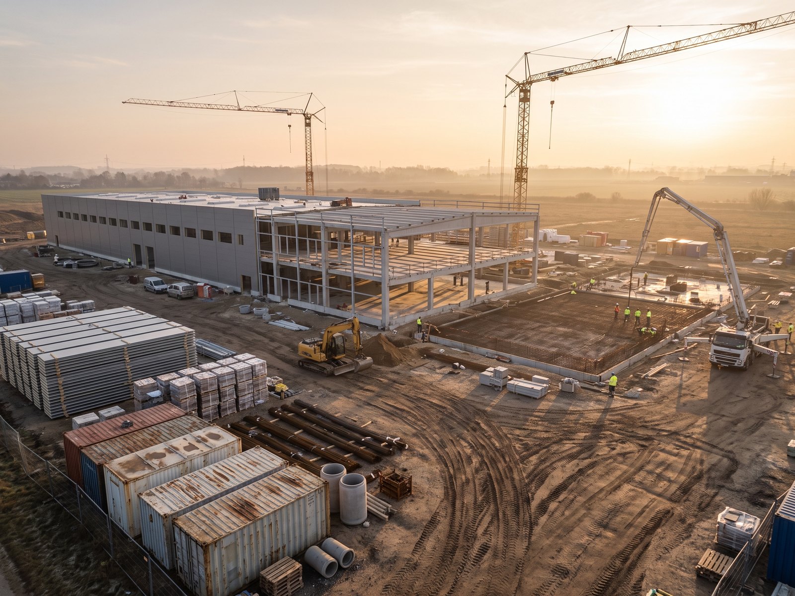 Data center shell construction with crane