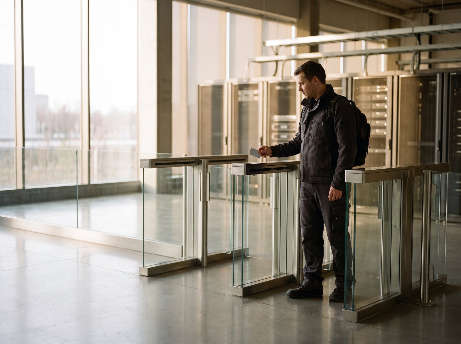 Security turnstiles at a data center entrance